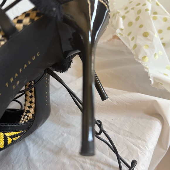 Zara Black and Yellow Woven Lace Up Sandals - Picture 7 of 9